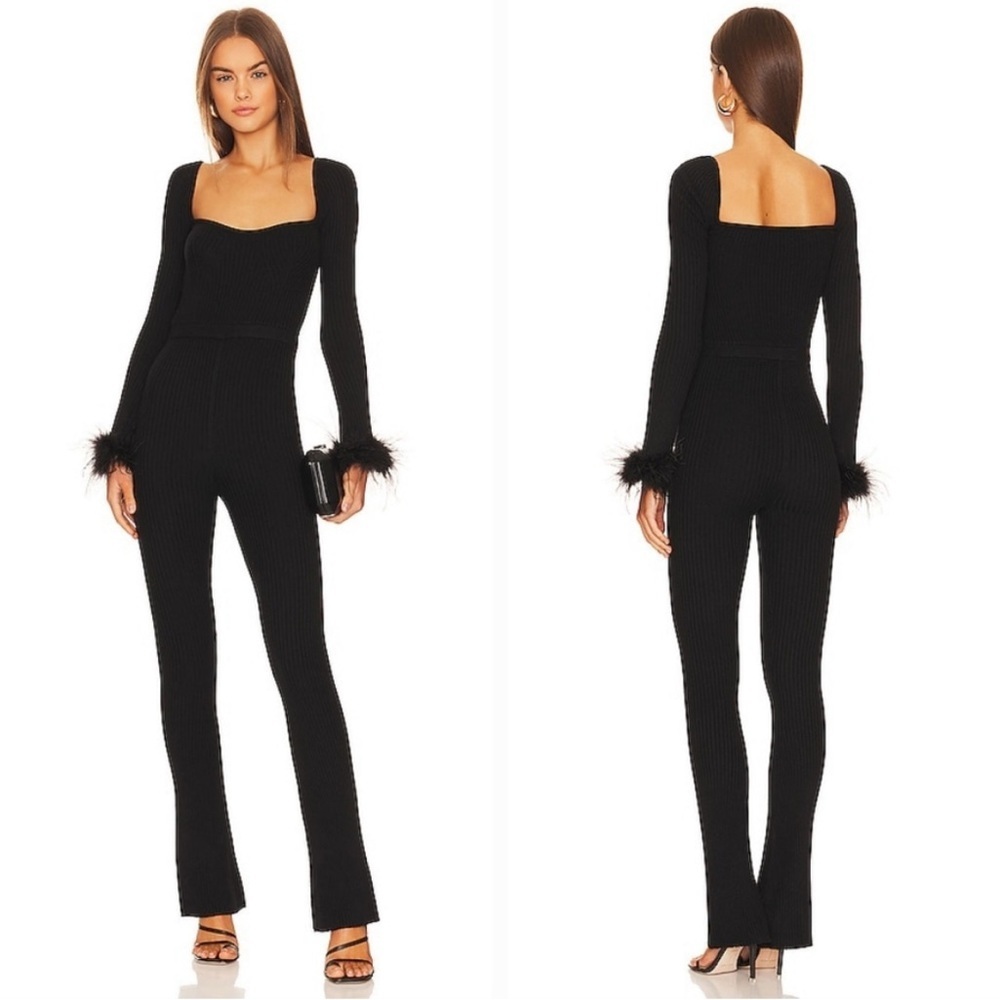 NWT Lovers and Friends Evana Feather Jumpsuit in Black